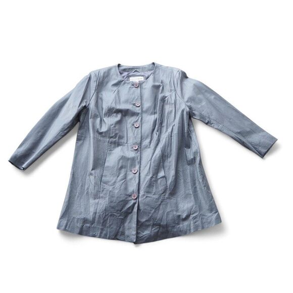 Jessica London Vintage Plus Size Long Leather Button Down Jacket Grey Women's 20 - Picture 1 of 6